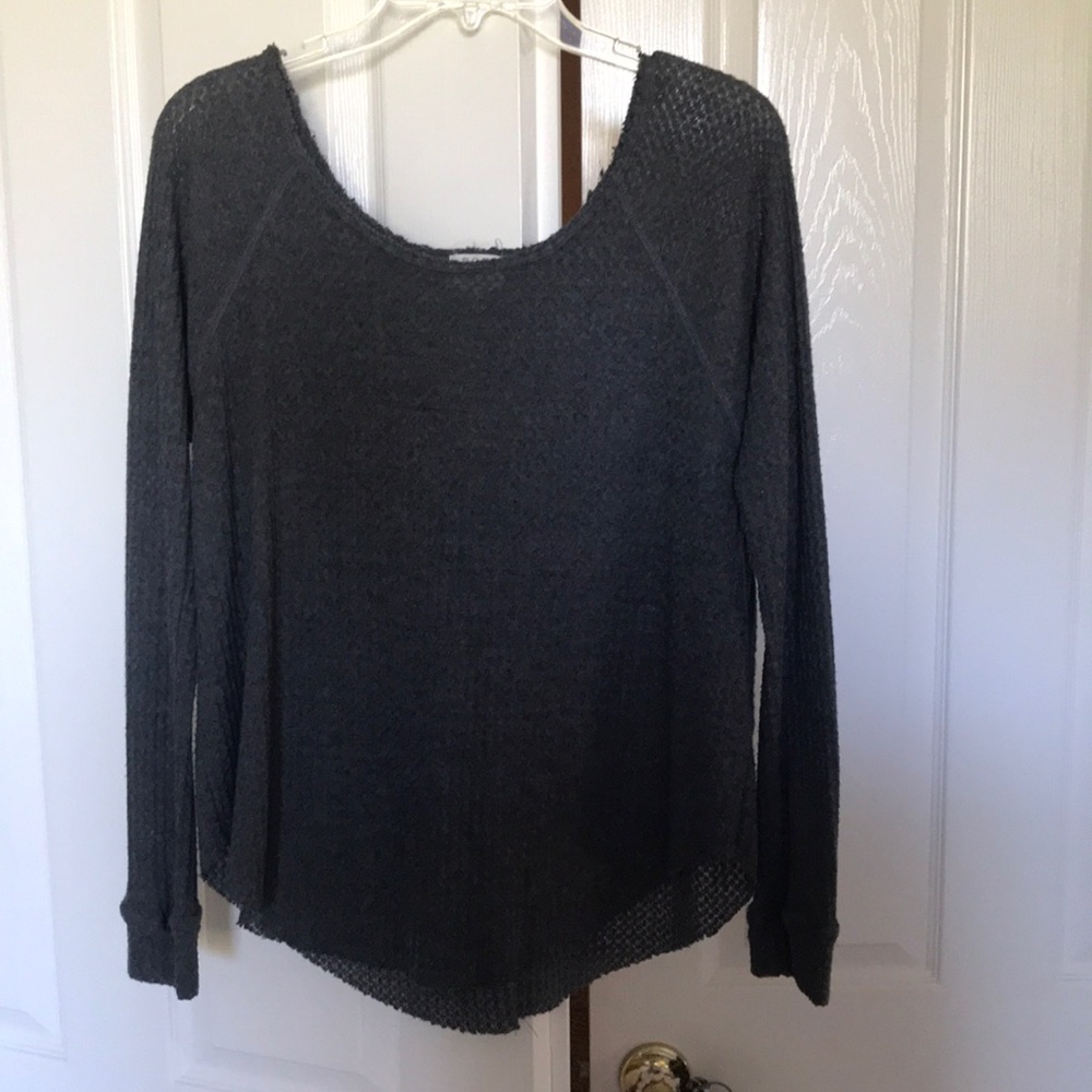 PST Soft Grey Waffle Long Sleeve Top